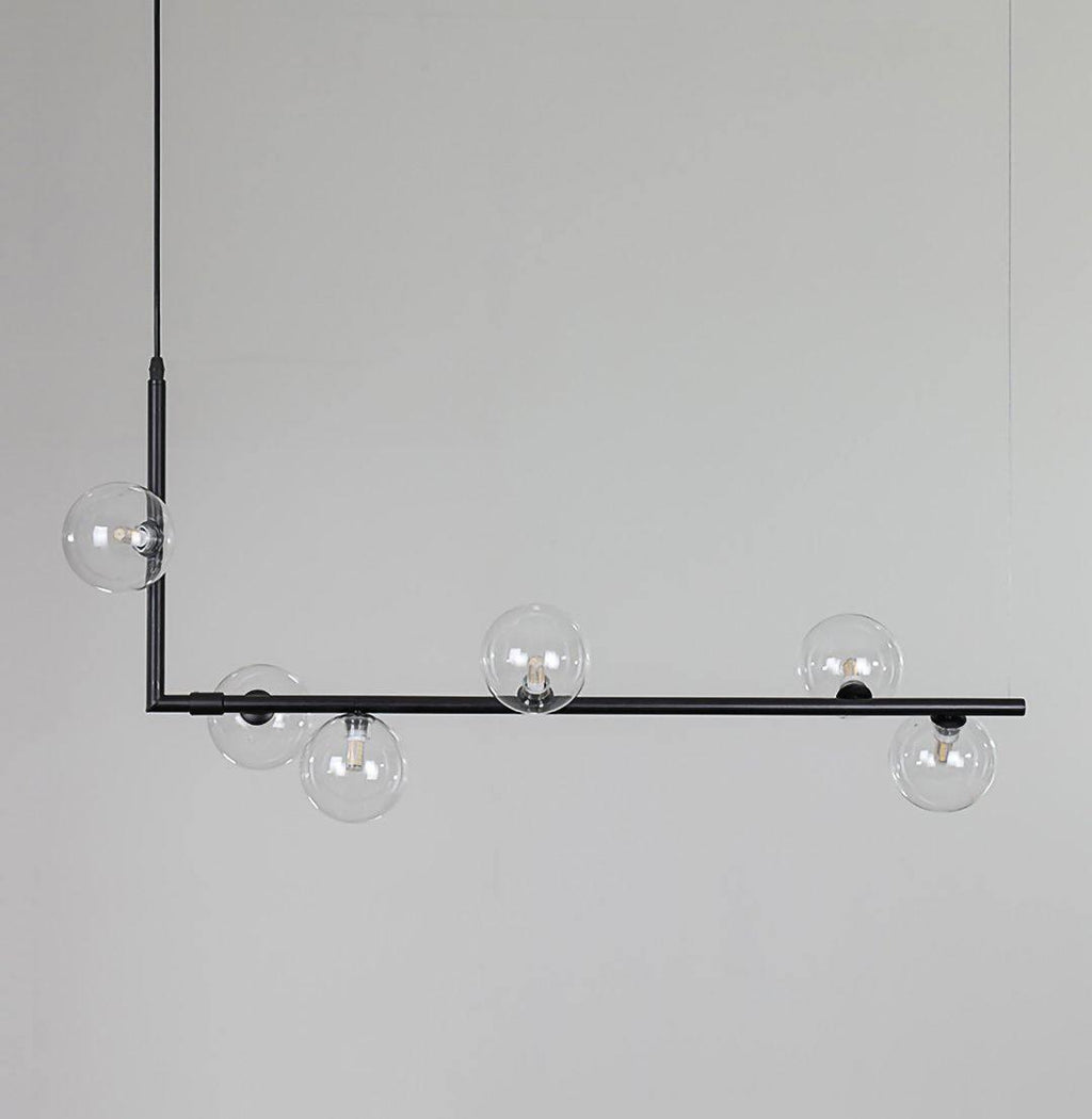 Lustra Chandelier en Verre avec Structure en Acier Noir Linéaire - Neutralighting