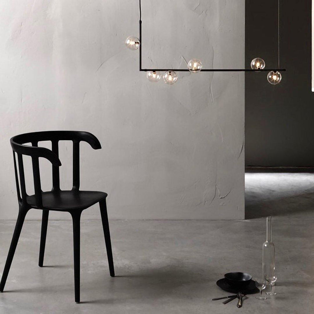 Lustra Chandelier en Verre avec Structure en Acier Noir Linéaire - Neutralighting