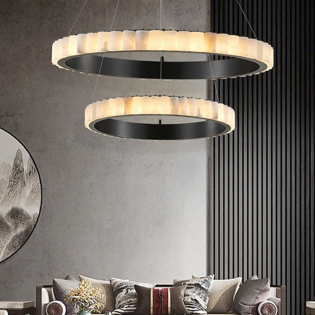 Orion Chandelier Double Anneau en Albâtre - Neutralighting
