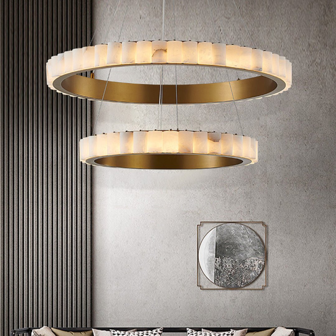 Orion Chandelier Double Anneau en Albâtre - Neutralighting
