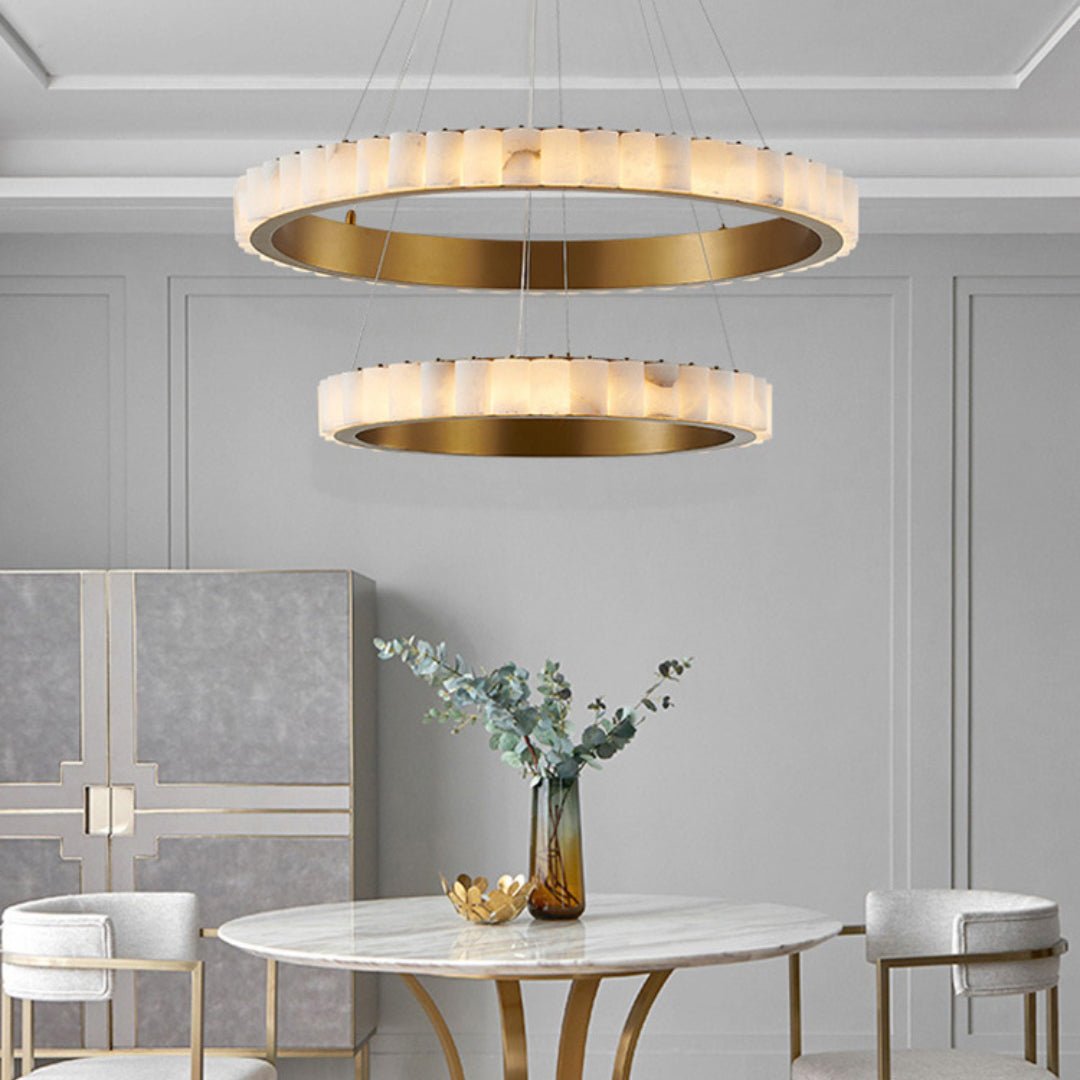 Orion Chandelier Double Anneau en Albâtre - Neutralighting
