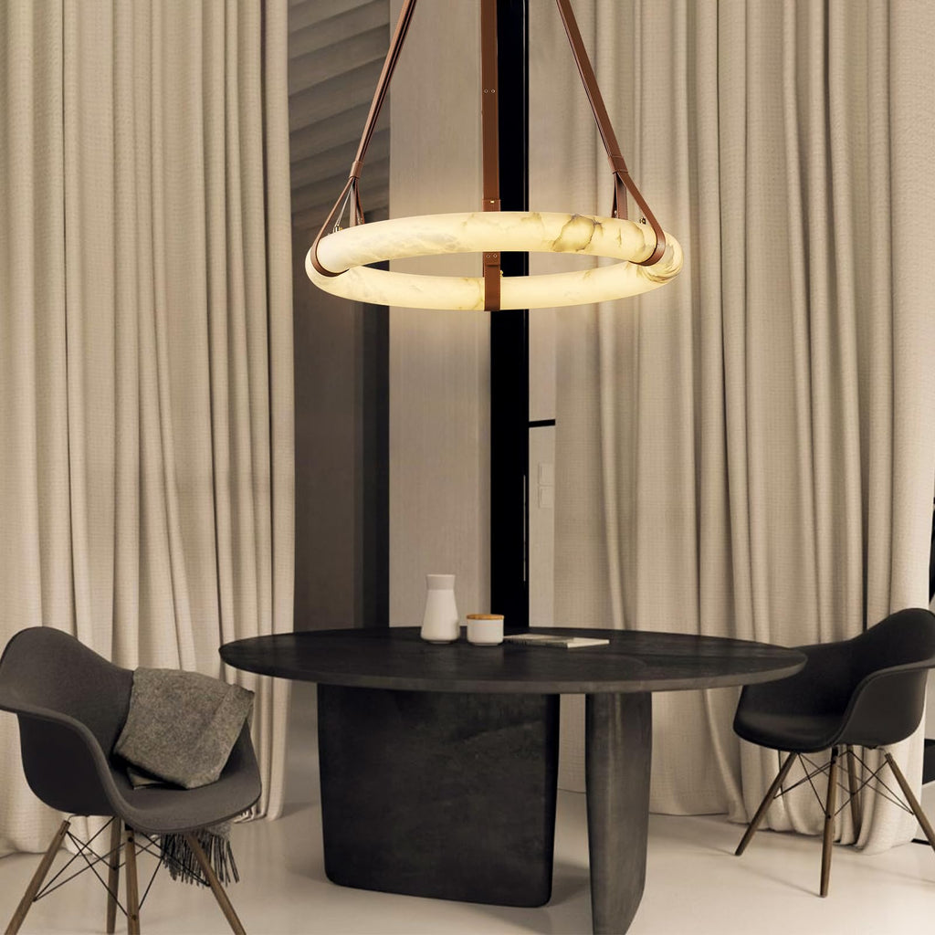 Luste Chandeliers en Albâtre Anneau Sangle en Cuir Version A - Neutralighting