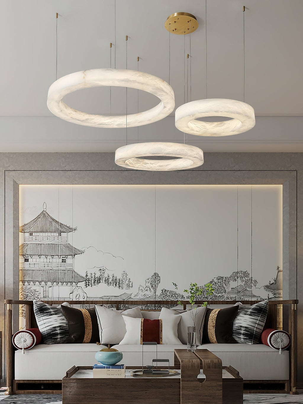 Plotuvyn Chandelier Anneau Albâtre Luxe Salon - Neutralighting