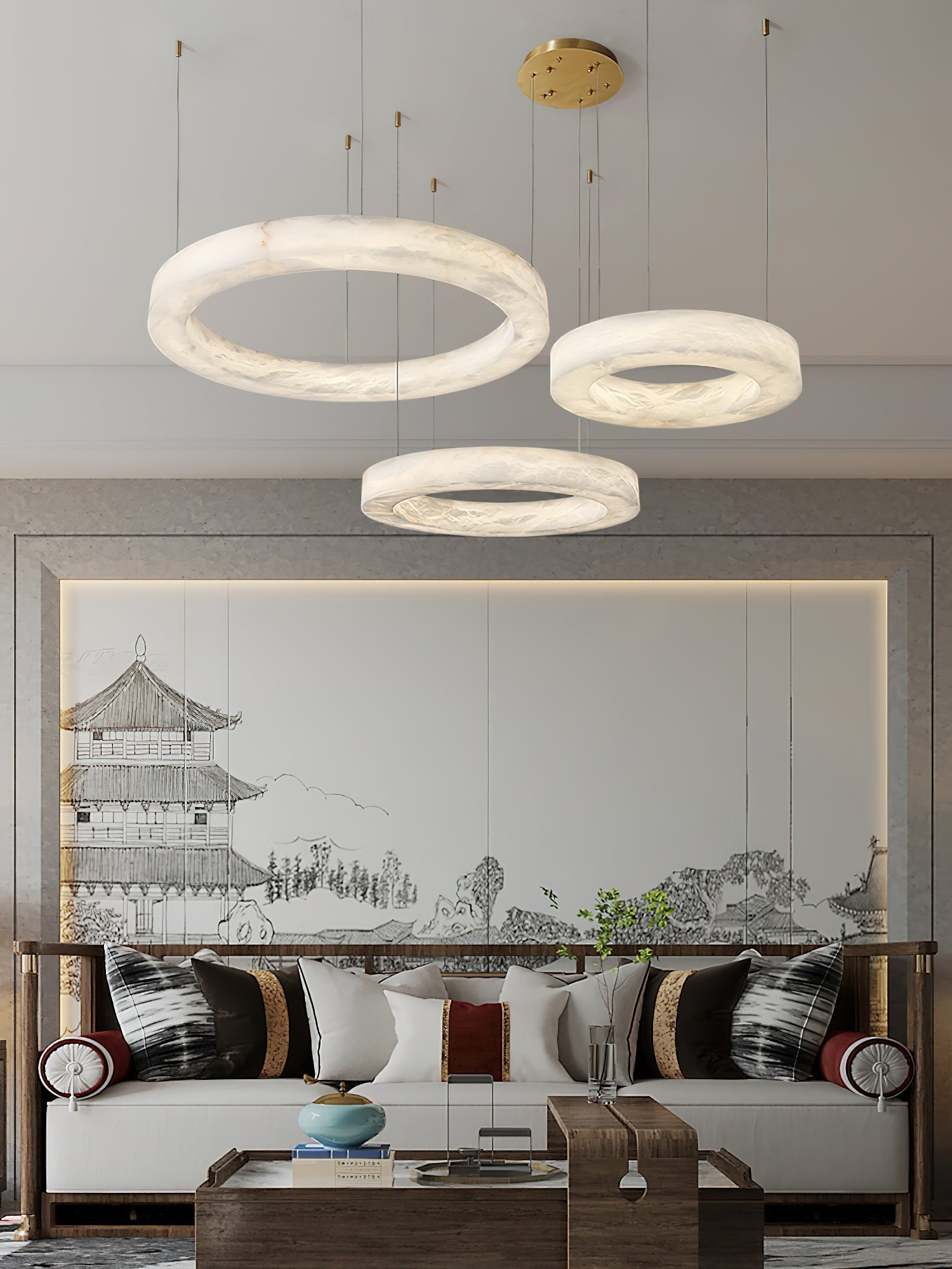 Plotuvyn Chandelier Anneau Albâtre Luxe Salon - Neutralighting