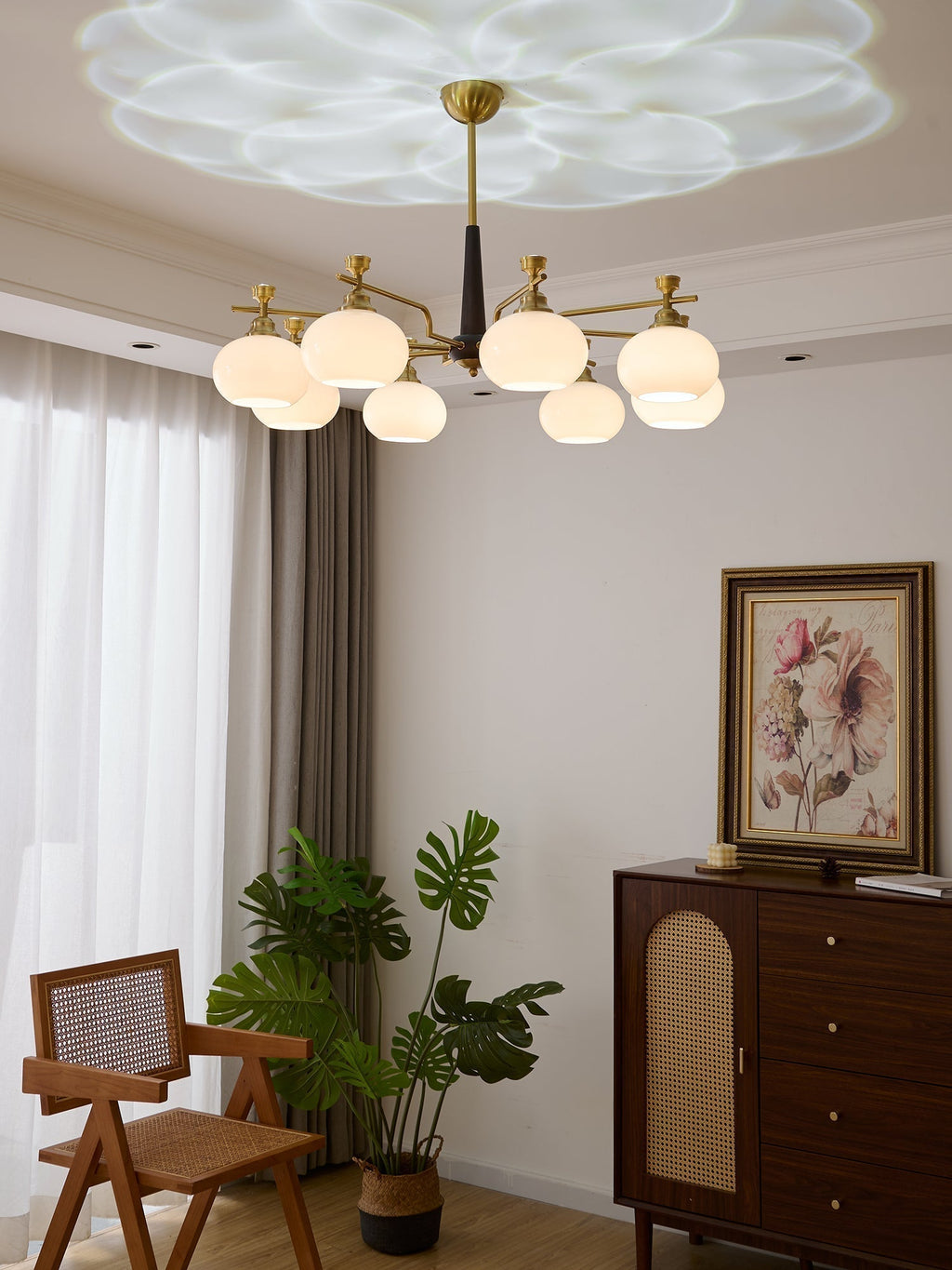 Velirara Chandelier Traditionnel Unique Sphère Bois Verre - Neutralighting