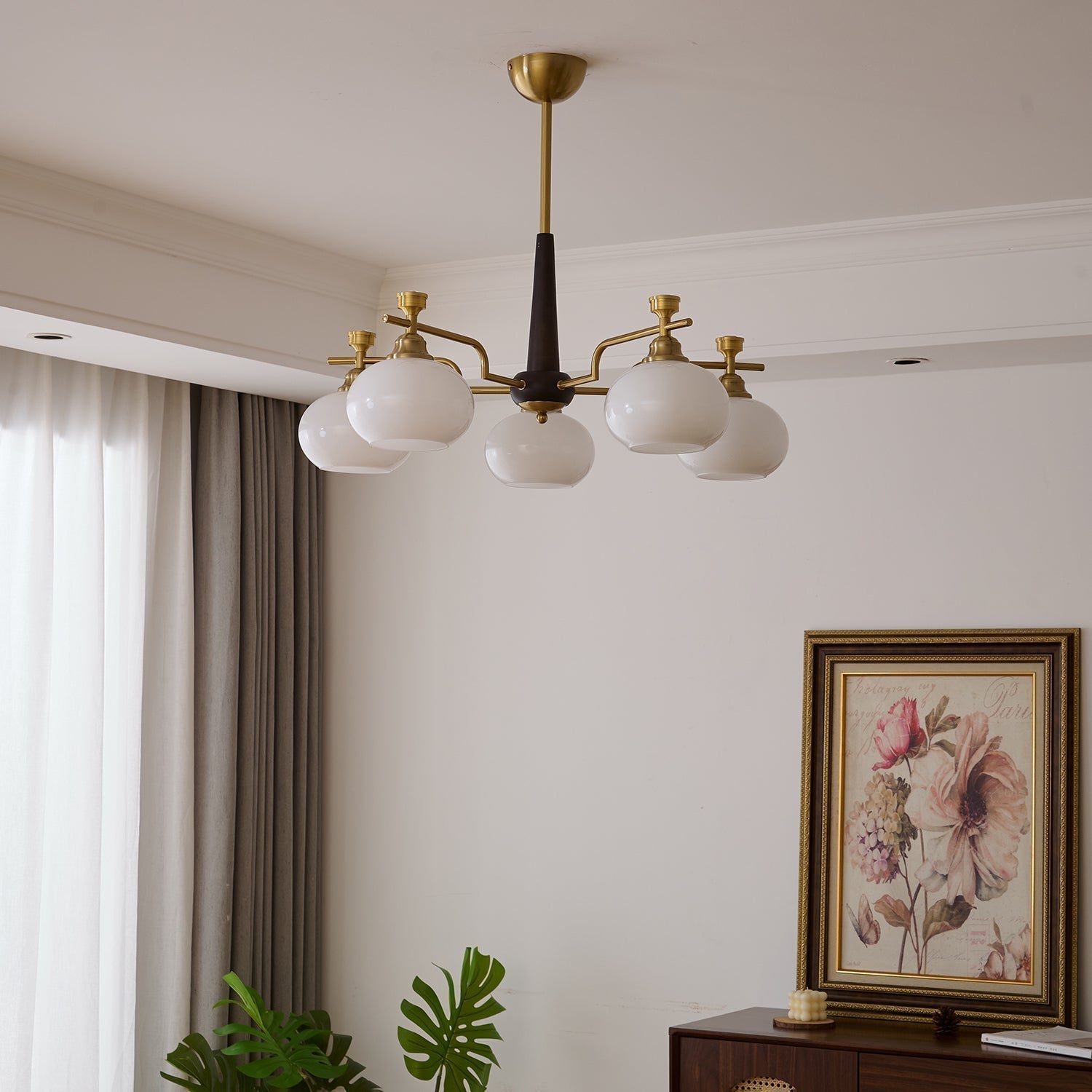 Velirara Chandelier Traditionnel Unique Sphère Bois Verre - Neutralighting
