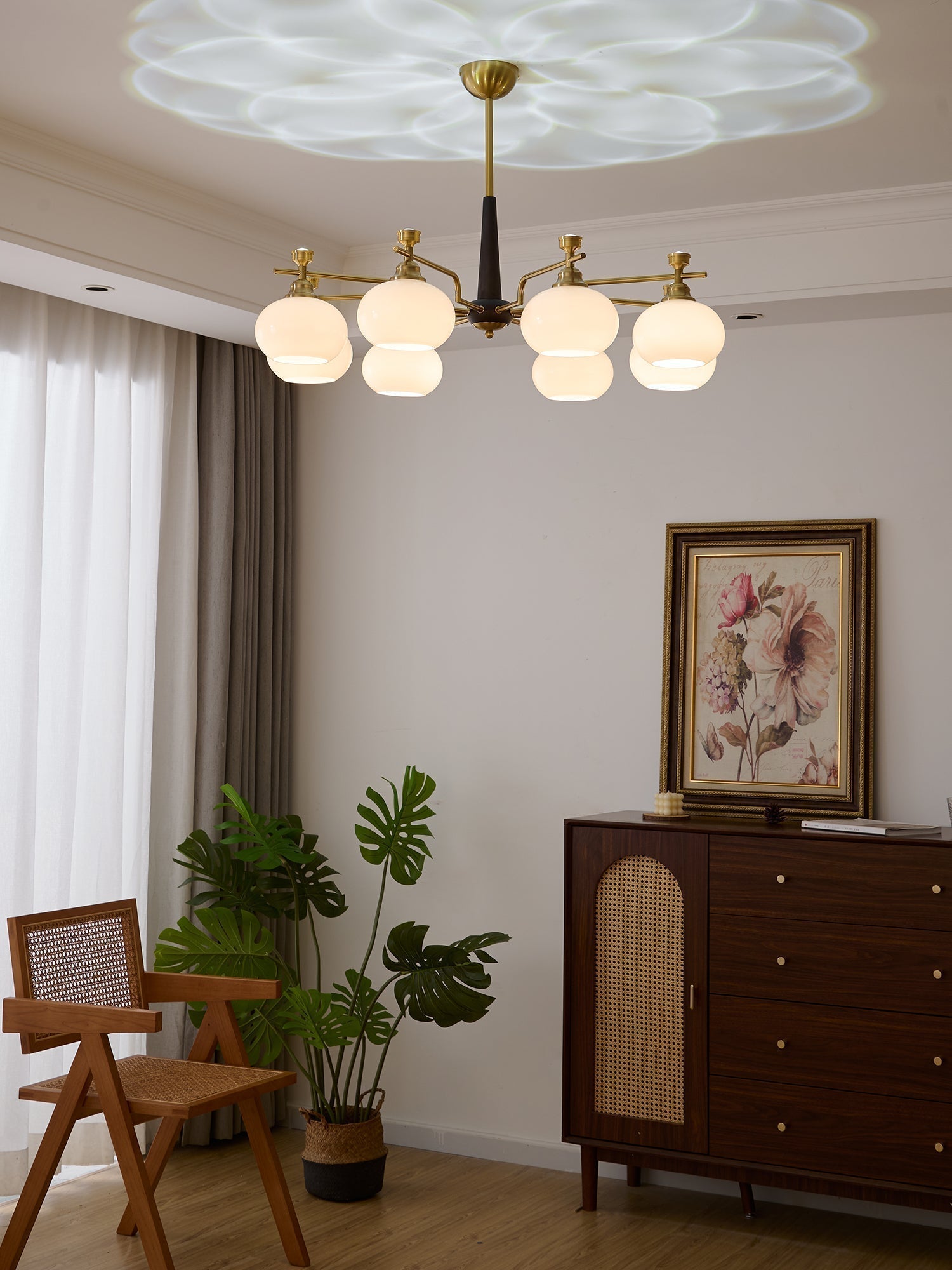 Velirara Chandelier Traditionnel Unique Sphère Bois Verre - Neutralighting