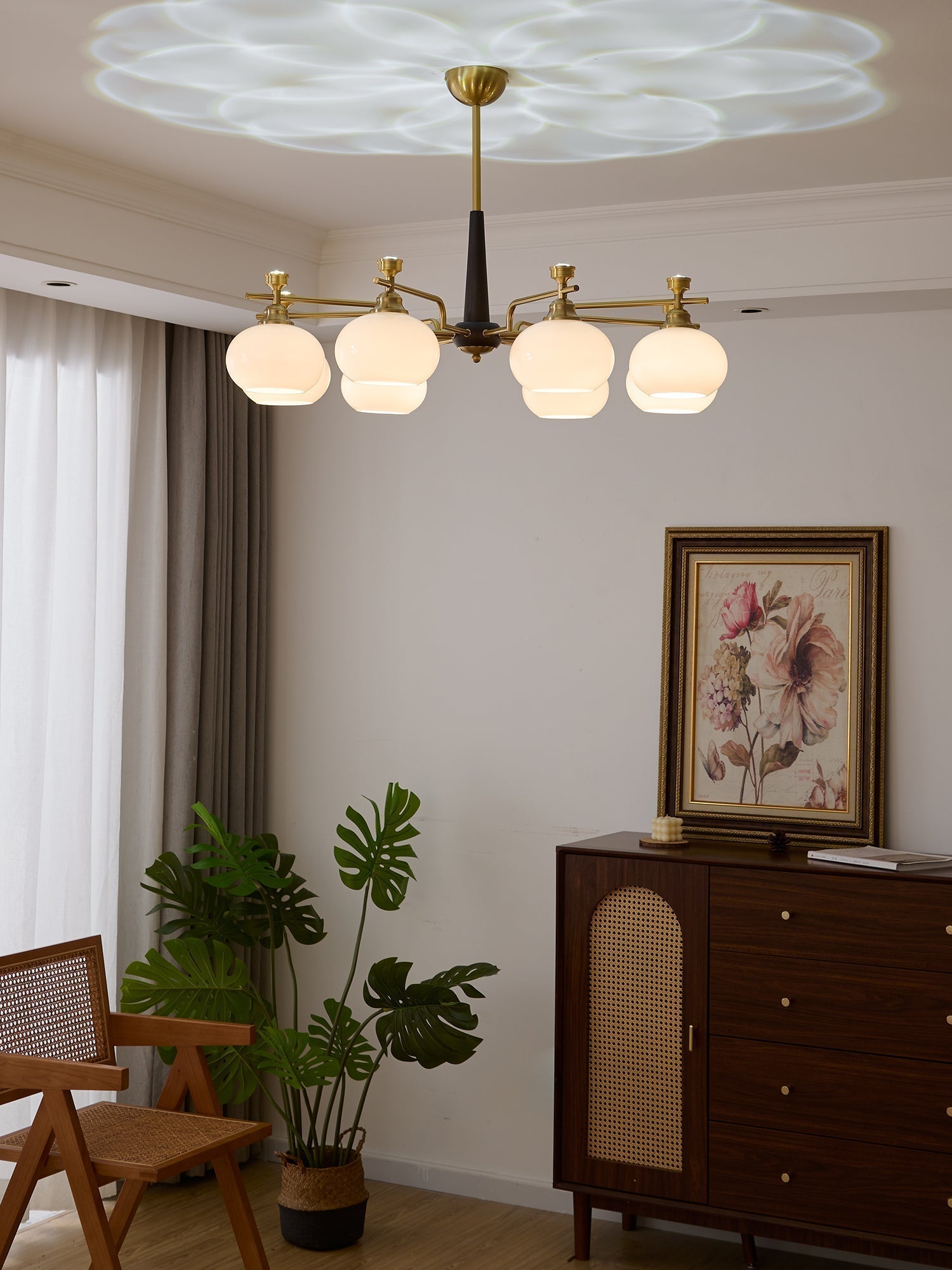 Velirara Chandelier Traditionnel Unique Sphère Bois Verre - Neutralighting