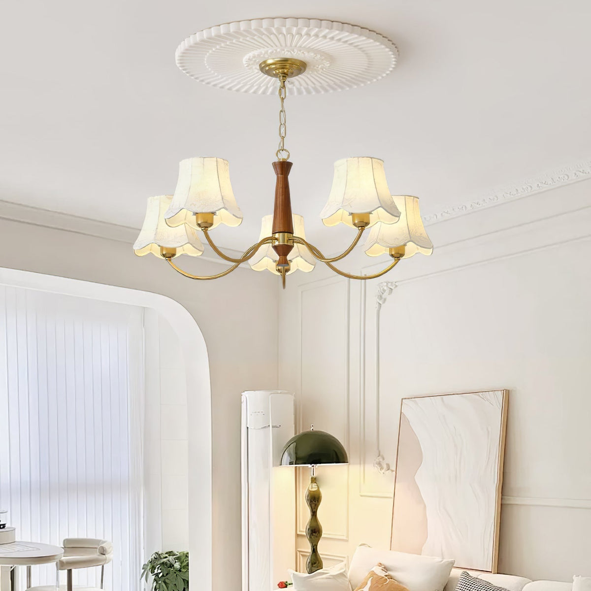 Lustra Chandelier Laiton Tissu Bras Courbés - Neutralighting