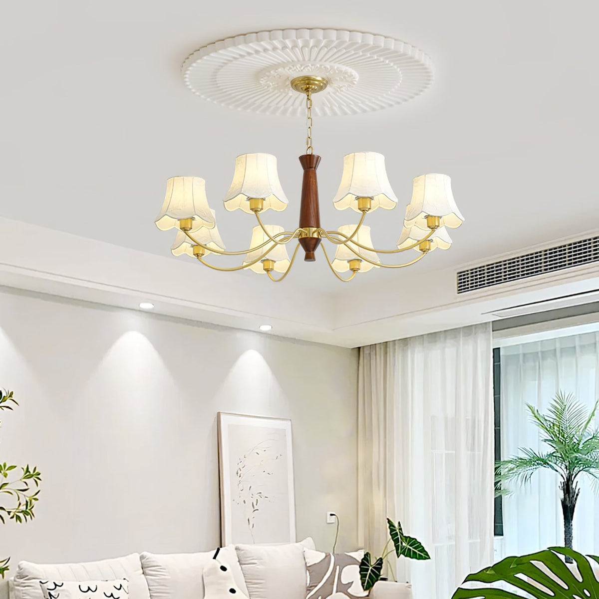 Lustra Chandelier Laiton Tissu Bras Courbés - Neutralighting
