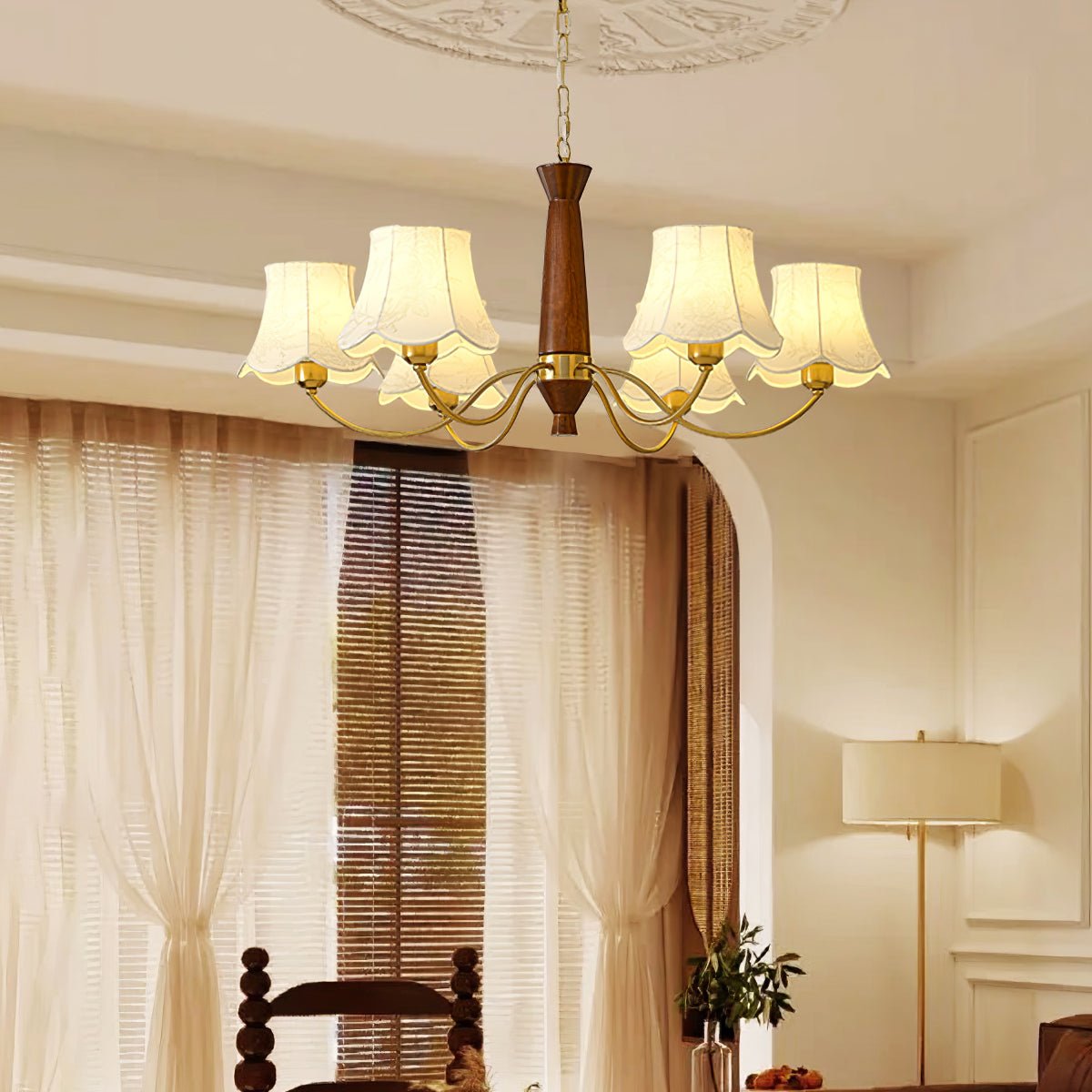 Lustra Chandelier Laiton Tissu Bras Courbés - Neutralighting