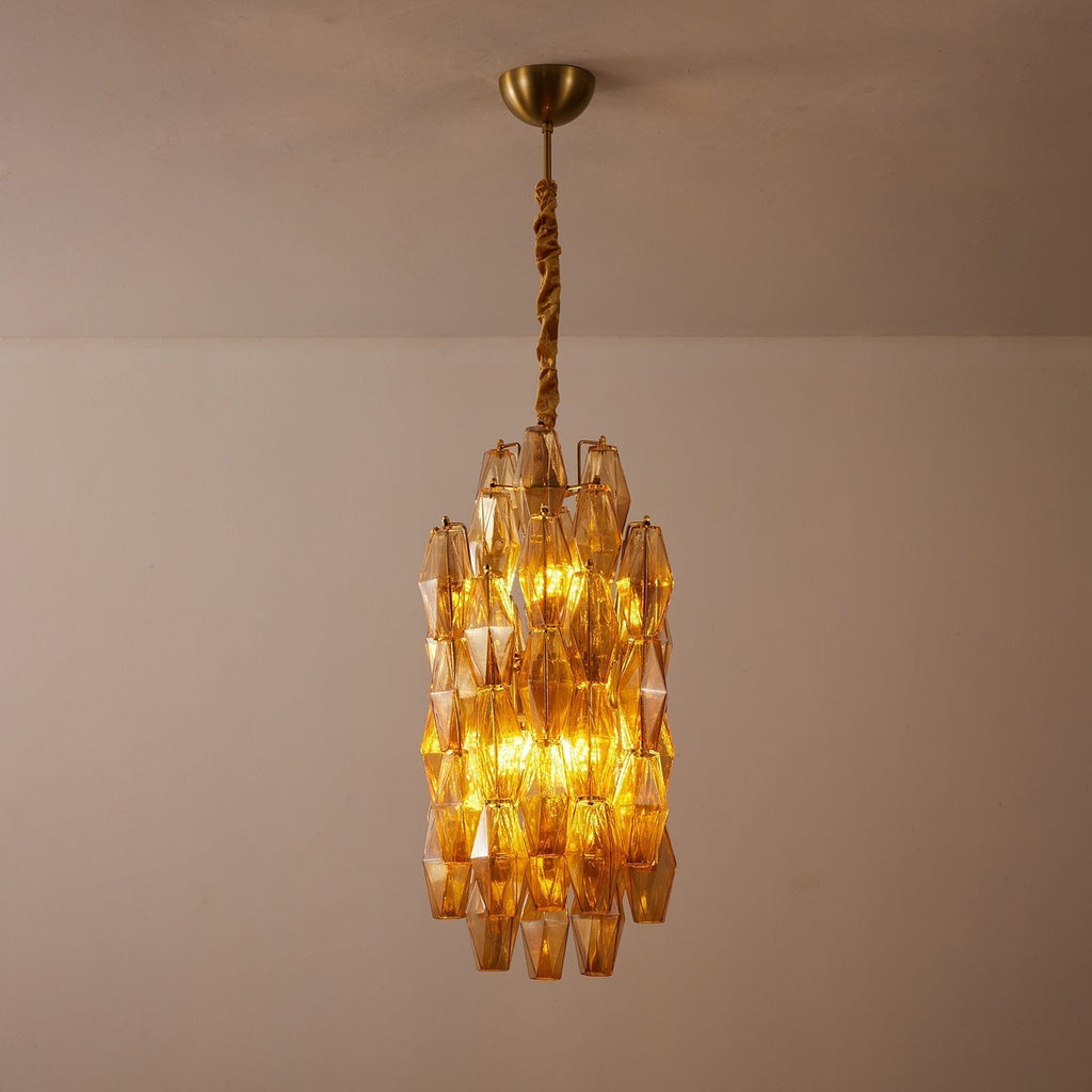 Aurora Lustre Ambre Prisme Long Cascadant Verre - Neutralighting