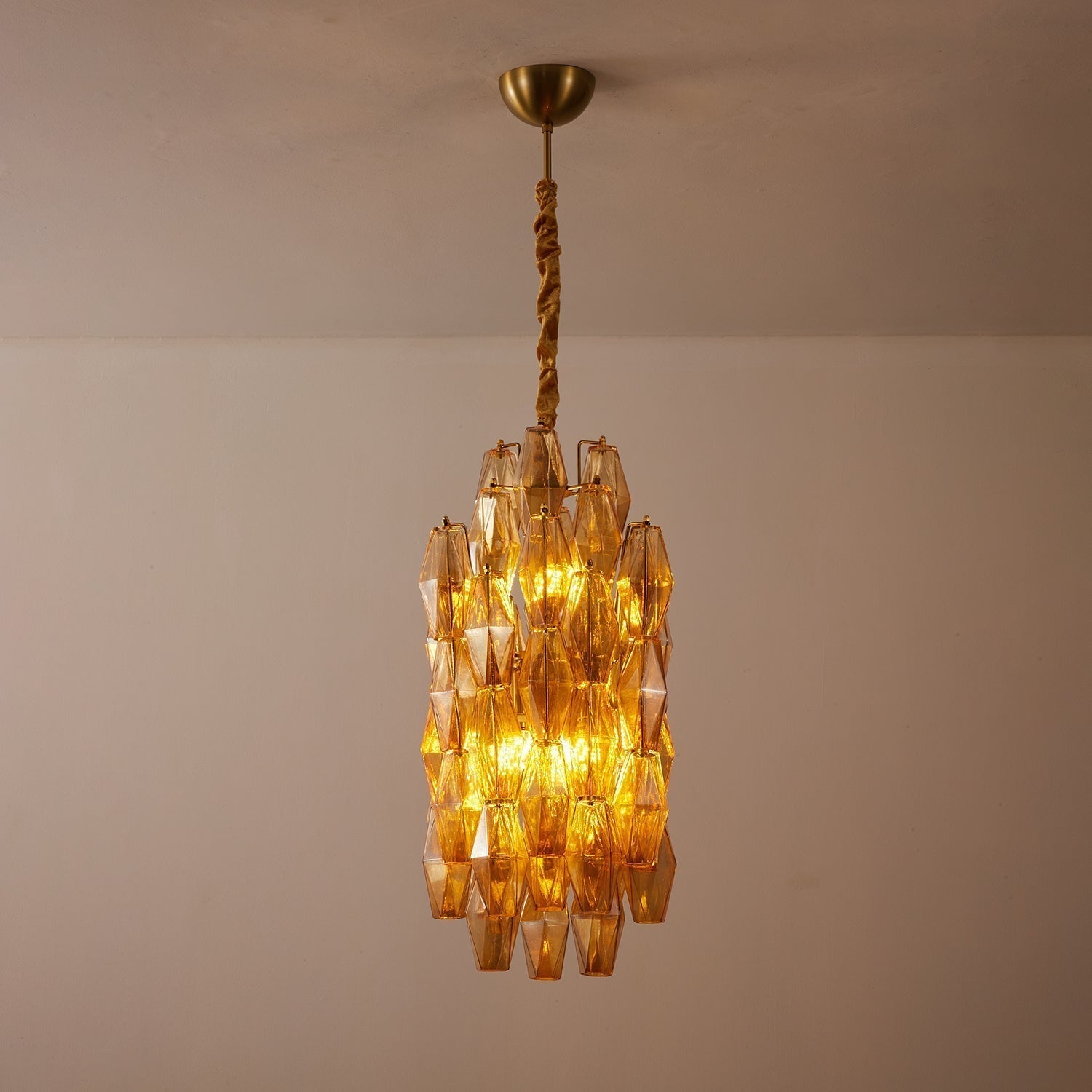 Aurora Lustre Ambre Prisme Long Cascadant Verre - Neutralighting