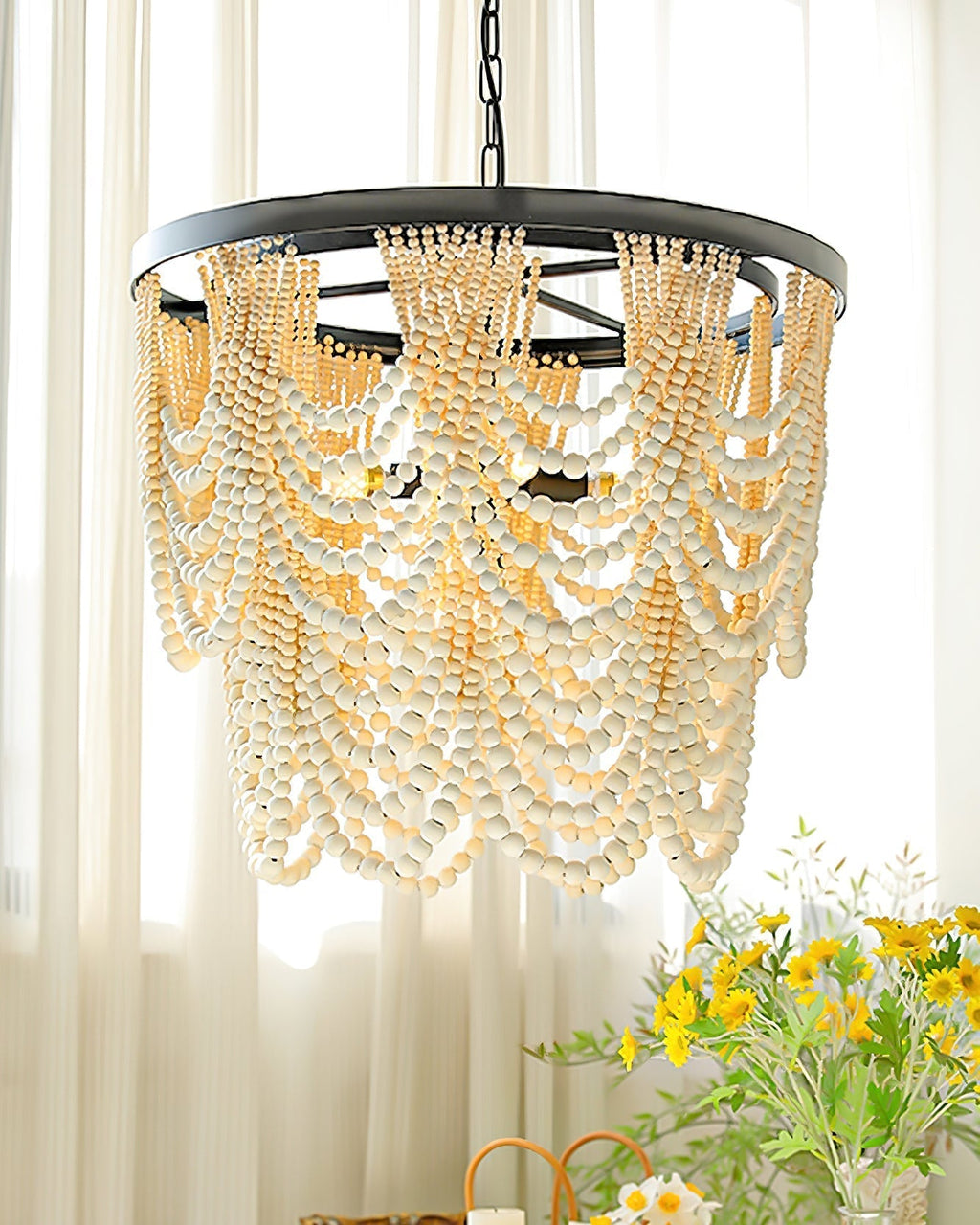 Amelia Lustre Perles de Bois Drapées Rustique - Neutralighting