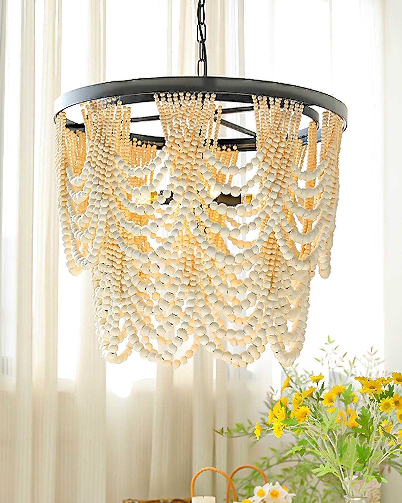 Amelia Lustre Perles de Bois Drapées Rustique - Neutralighting