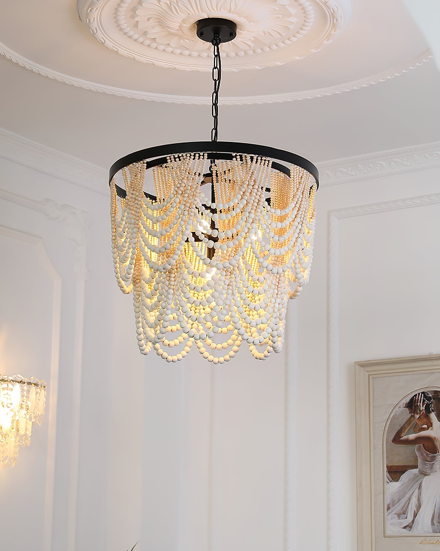 Amelia Lustre Perles de Bois Drapées Rustique - Neutralighting