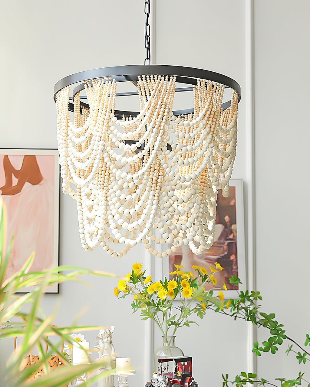 Amelia Lustre Perles de Bois Drapées Rustique - Neutralighting