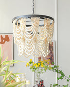 Amelia Lustre Perles de Bois Drapées Rustique - Neutralighting