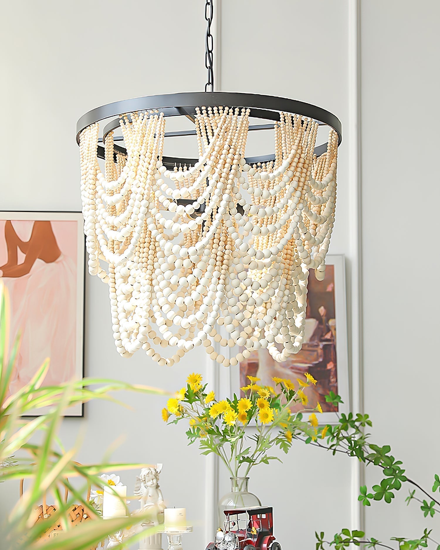 Amelia Lustre Perles de Bois Drapées Rustique - Neutralighting