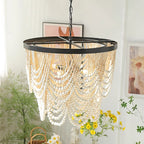 Amelia Lustre Perles de Bois Drapées Rustique - Neutralighting