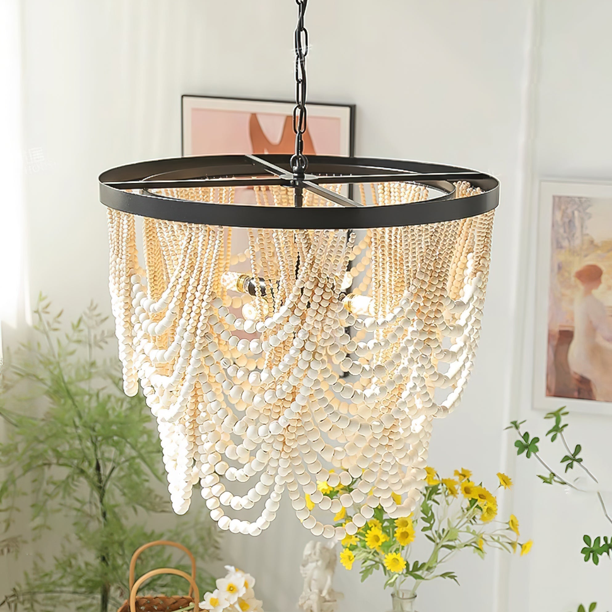 Amelia Lustre Perles de Bois Drapées Rustique - Neutralighting