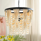 Amelia Lustre Perles de Bois Drapées Rustique - Neutralighting