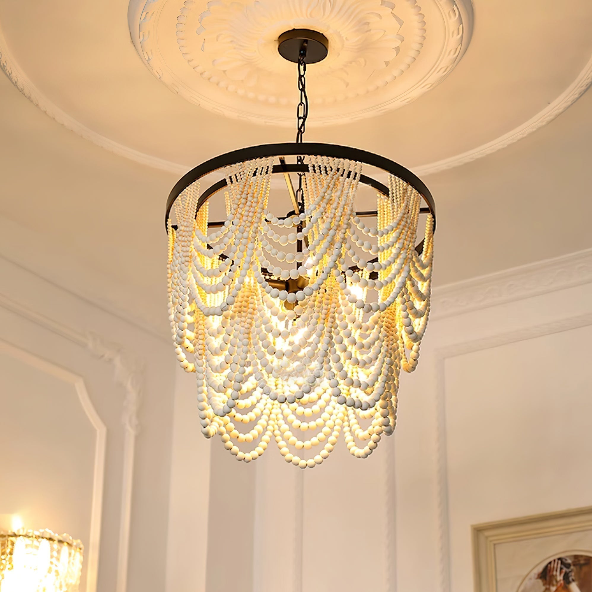 Amelia Lustre Perles de Bois Drapées Rustique - Neutralighting