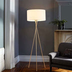 Mira Lampadaire/Lampe de Table Cylindre Moderne, Métal/Tissu, Blanc, Salon - Neutralighting