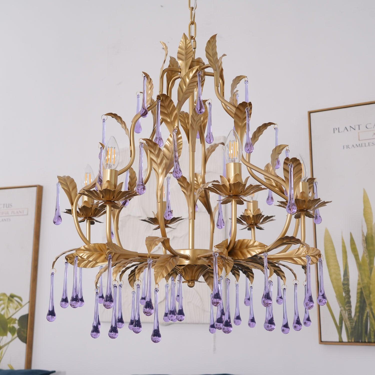 Lustra Suspension Lampe Gouttes et Feuilles Dorées - Neutralighting