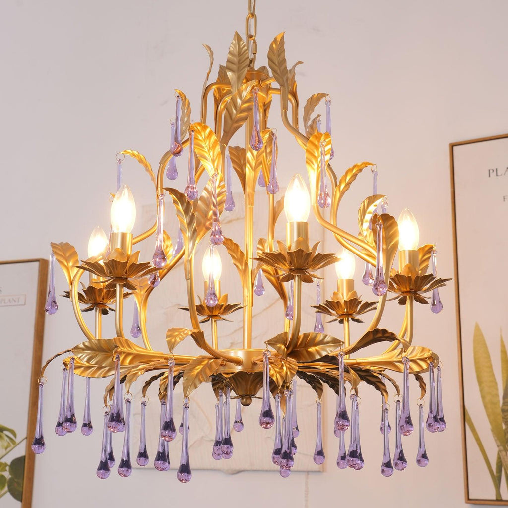 Lustra Suspension Lampe Gouttes et Feuilles Dorées - Neutralighting