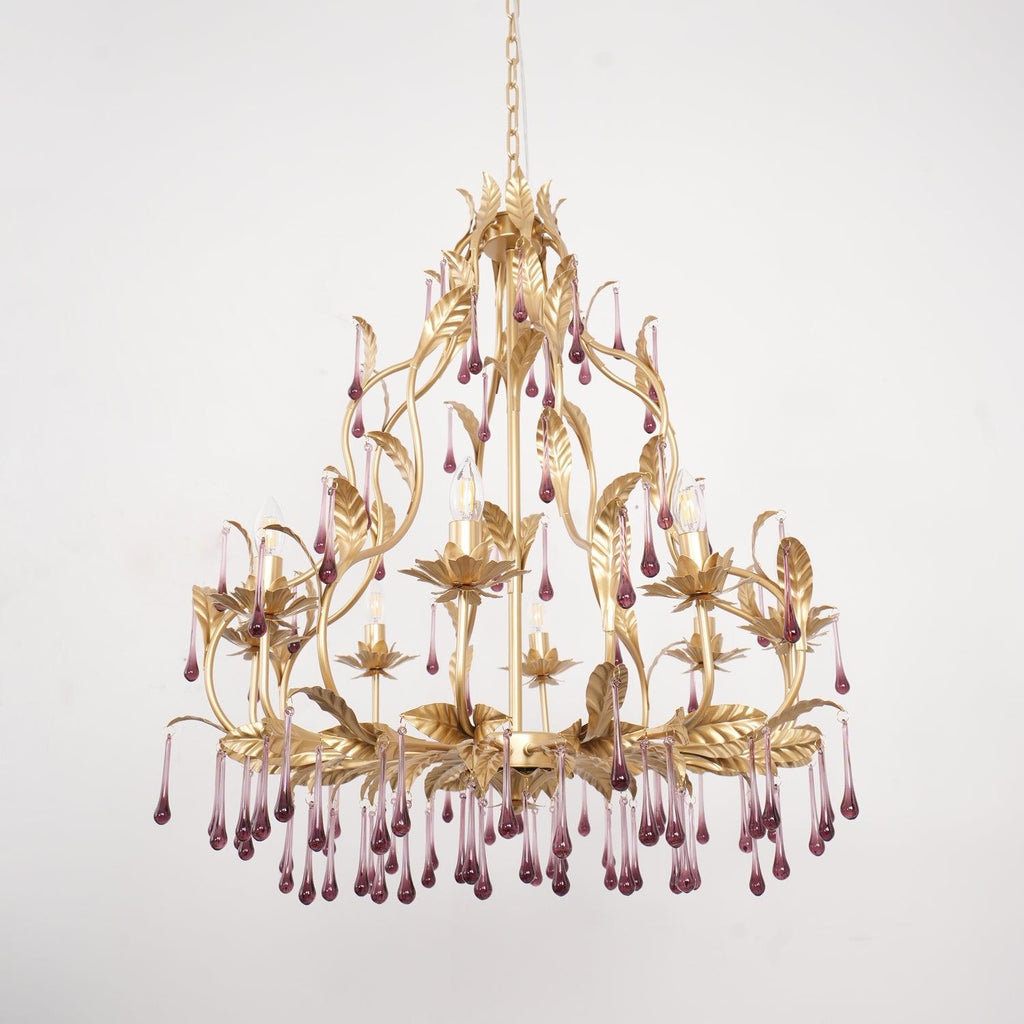 Lustra Suspension Lampe Gouttes et Feuilles Dorées - Neutralighting