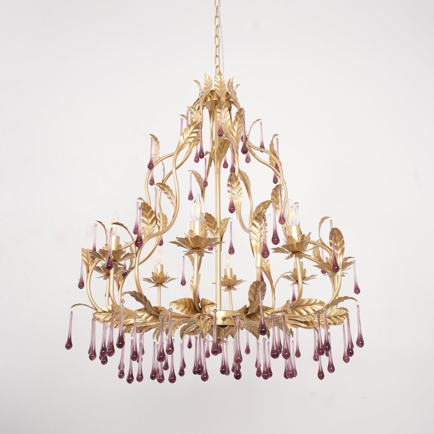 Lustra Suspension Lampe Gouttes et Feuilles Dorées - Neutralighting