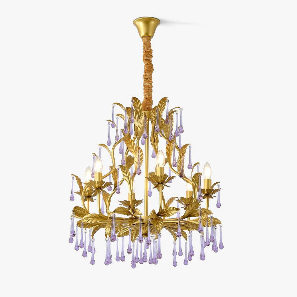 Lustra Suspension Lampe Gouttes et Feuilles Dorées - Neutralighting