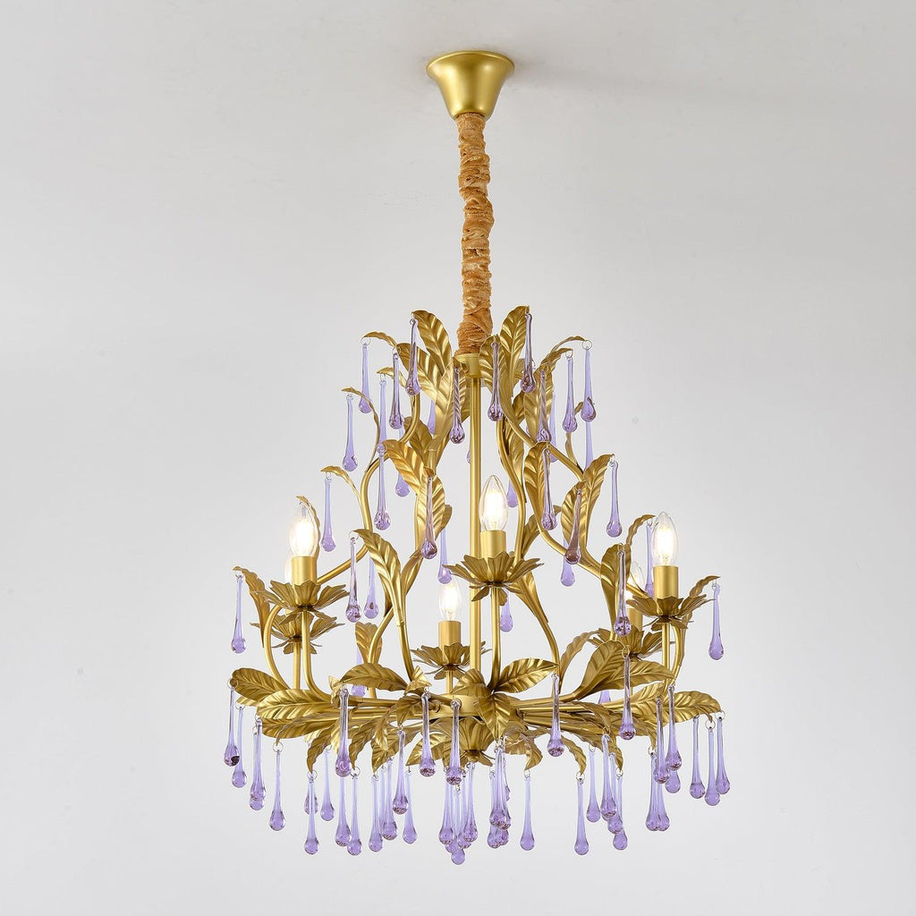 Lustra Suspension Lampe Gouttes et Feuilles Dorées - Neutralighting