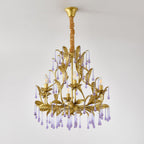 Lustra Suspension Lampe Gouttes et Feuilles Dorées - Neutralighting