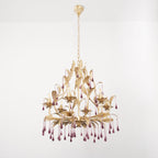 Murano Lustre Gouttes de Cristal Violet Feuilles Dorées - Neutralighting