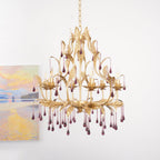 Murano Lustre Gouttes de Cristal Violet Feuilles Dorées - Neutralighting
