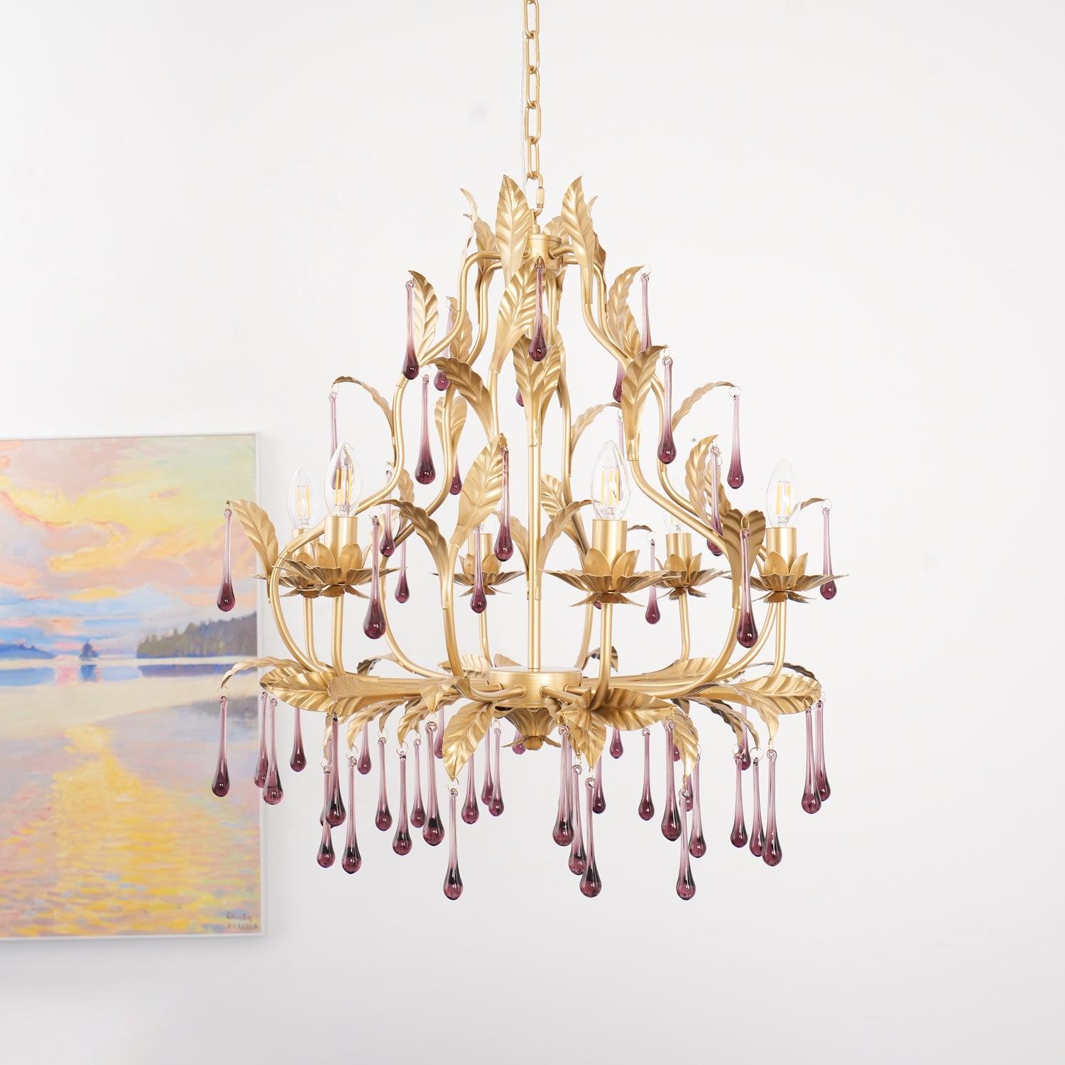 Lustra Suspension Lampe Gouttes et Feuilles Dorées - Neutralighting