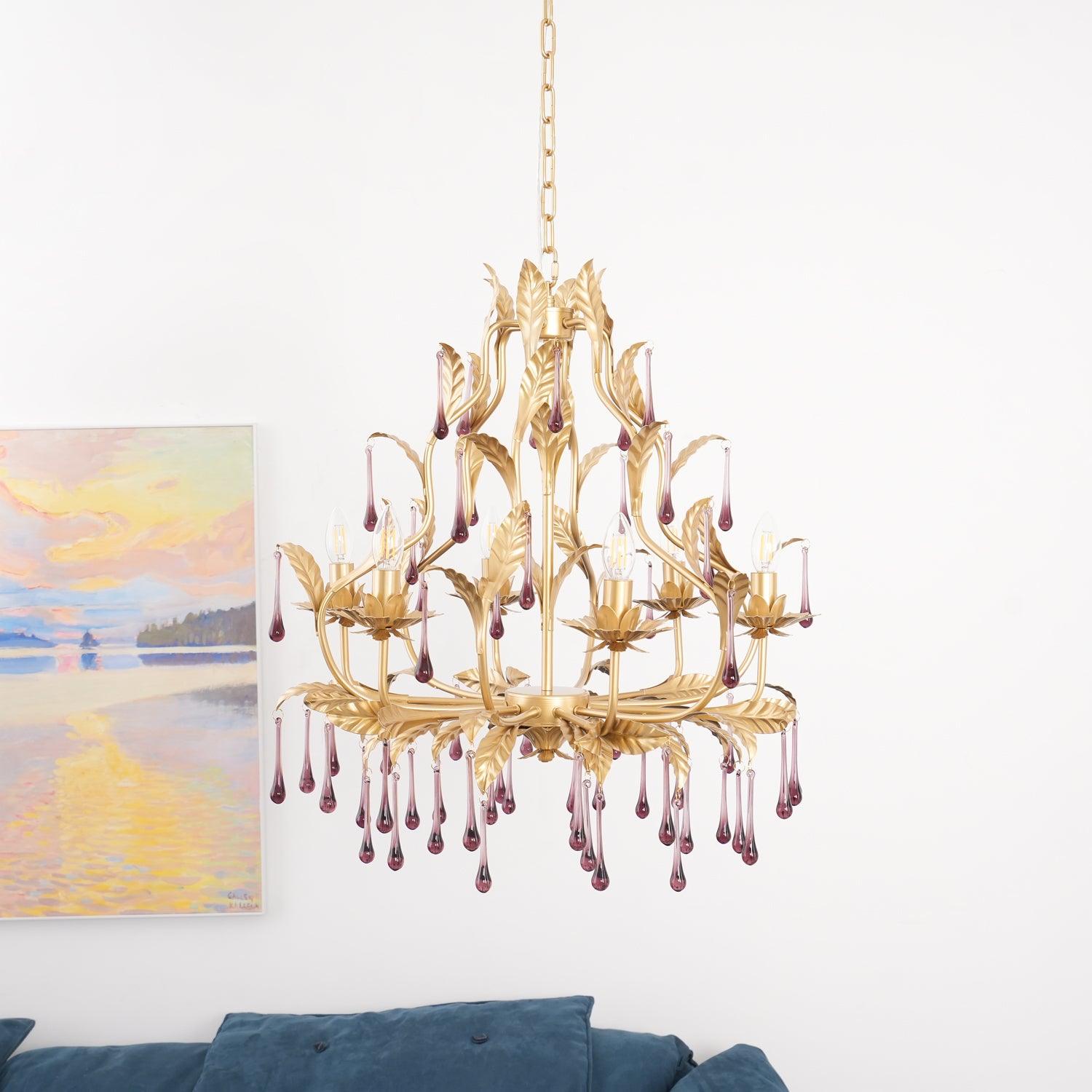 Lustra Suspension Lampe Gouttes et Feuilles Dorées - Neutralighting