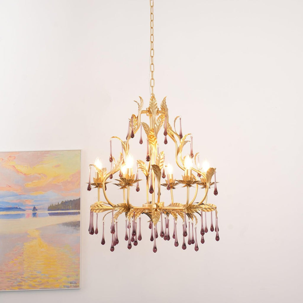 Lustra Suspension Lampe Gouttes et Feuilles Dorées - Neutralighting