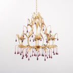 Murano Lustre Gouttes de Cristal Violet Feuilles Dorées - Neutralighting
