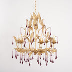 Murano Lustre Gouttes de Cristal Violet Feuilles Dorées - Neutralighting