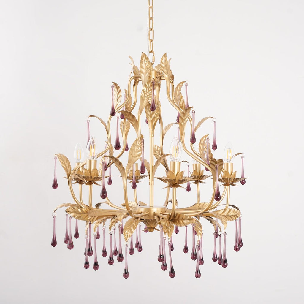 Lustra Lustre Murano Violet Feuilles Dorées Cristal Élégance - Neutralighting
