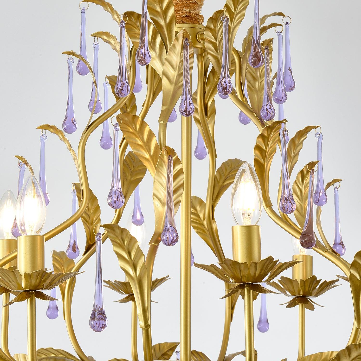 Lustra Suspension Lampe Gouttes et Feuilles Dorées - Neutralighting