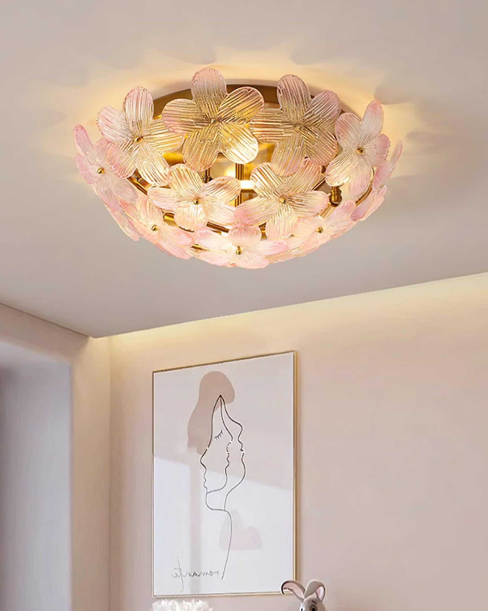 Anan Lustre Plafonnier Floral Verre Pêche - Neutralighting