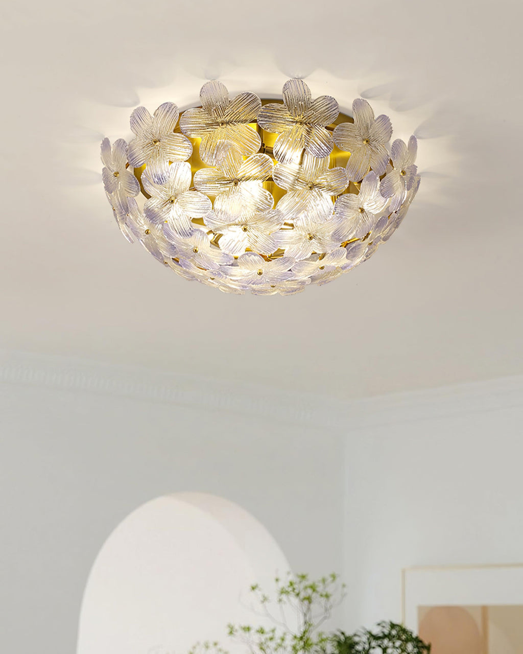 Anan Lustre Plafonnier Floral Verre Pêche - Neutralighting