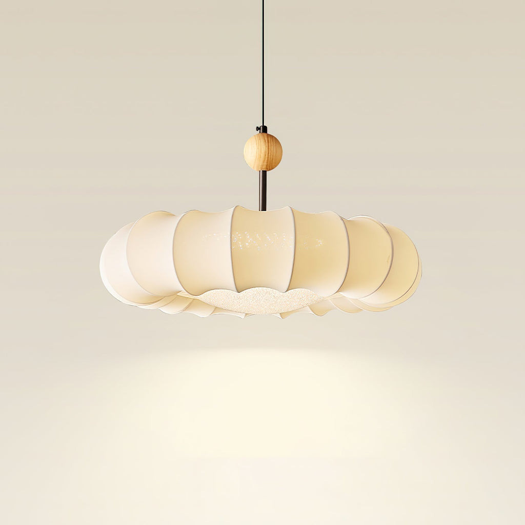 Virelli Lampe Pendante Abat-jour en Tissu Pétale Perle en Bois Wabi-Sabi Organique Cozy - Neutralighting