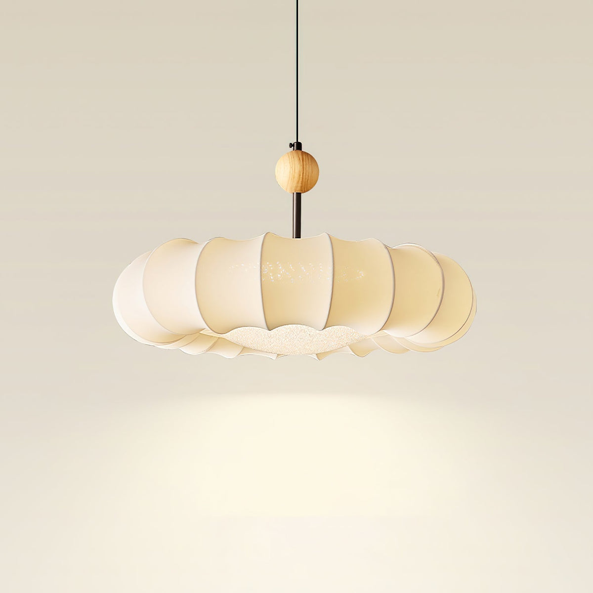 Virelli Lampe Pendante Abat-jour en Tissu Pétale Perle en Bois Wabi-Sabi Organique Cozy - Neutralighting