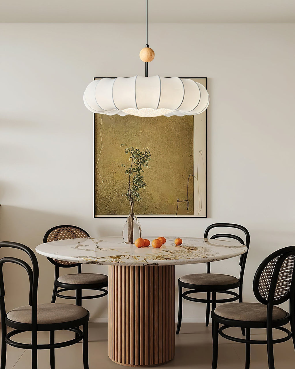Virelli Lampe Pendante Abat-jour en Tissu Pétale Perle en Bois Wabi-Sabi Organique Cozy - Neutralighting