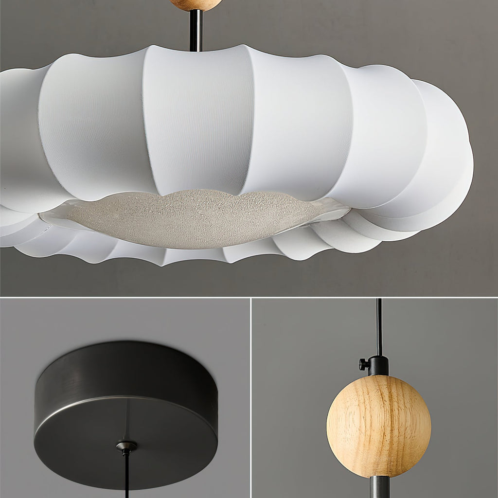 Virelli Lampe Pendante Abat-jour en Tissu Pétale Perle en Bois Wabi-Sabi Organique Cozy - Neutralighting